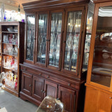 Wood and Beveled Glass China Hutch w/Lights and Mirrored Back-2 Drawers/4 Doors