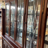 Wood and Beveled Glass China Hutch w/Lights and Mirrored Back-2 Drawers/4 Doors