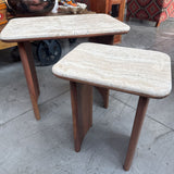 MCM Style Travertine Top Nesting Tables