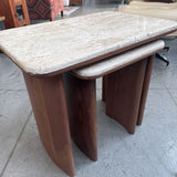 MCM Style Travertine Top Nesting Tables