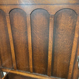 Antique Arts&Crafts Wood Hall Tree w/Embossed Design, Coat Hooks and 2 Umbrella Trays