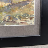 1929 Framed Watercolor French Hillside Village