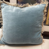 Blue Velvet Pillow w Fringe