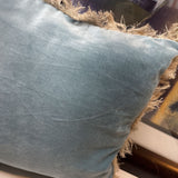 Blue Velvet Pillow w Fringe