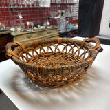 Wood Handle Low Round Basket