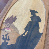 Vintage Marquetry Wood Plaque w Figure and Cactus