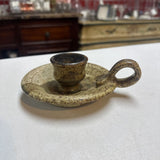 Studio Pottery Chamberstick Candle Holder Speckled