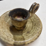 Studio Pottery Chamberstick Candle Holder Speckled
