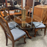 54" Glass Dining Table w/Wood Base and 4 Chairs