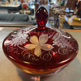 Vintage Bohemian Cut Glass Candy Dish w/Lid