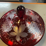 Vintage Bohemian Cut Glass Candy Dish w/Lid