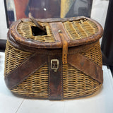 Vintage Wicker/Leather Fishing Creel w 2 reels