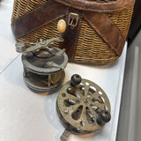 Vintage Wicker/Leather Fishing Creel w 2 reels