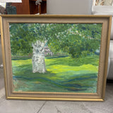 Gilded Wood Frame Tree and Fence Painting