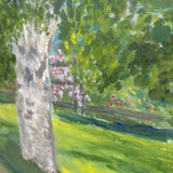 Gilded Wood Frame Tree and Fence Painting