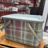 Vintage Plaid Metal Picnic Basket
