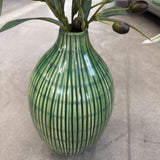 Olive Branches in Ribbed Ceramic Vase