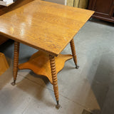 Antique Two-Tier Oak Side Table w/Glass Ball Claw Feet