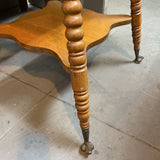 Antique Two-Tier Oak Side Table w/Glass Ball Claw Feet