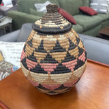 African Hand-woven Coiled Basket w Lid
