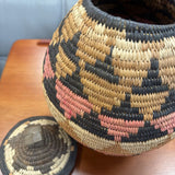 African Hand-woven Coiled Basket w Lid