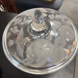 Hummingbird Frosted/Etched Candy Dish/Compote Bowl w Lid