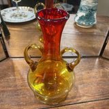 Vintage Amberina Art Glass Two Handled Vase
