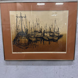 Roger Berghoff Framed Serigraph Print signed - "Quiet Harbor"