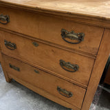 Antique Wood 3-Drawer Dresser w/Mirror