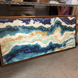 "Teal and Indigo Agate" Framed Canvas